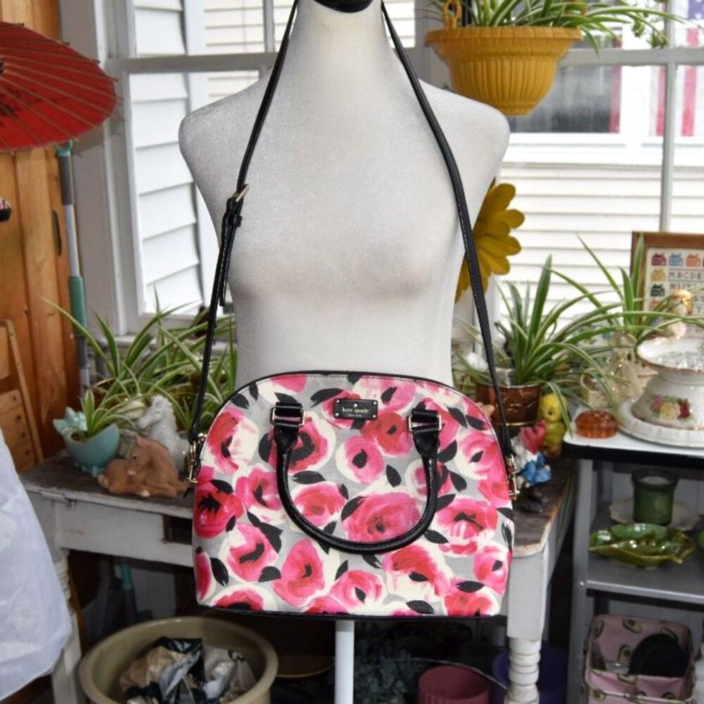 Kate Spade Grove Street Carli Rose Bed Floral Satchel Crossbody Bag Pink Black